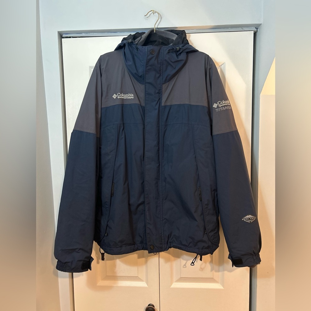 Columbia Titanium Men’s XL Omni-Tech Waterproof Jacket Hooded Blue